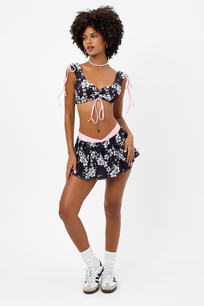Windy Plush Plumeria Ruched Floral Crop Top