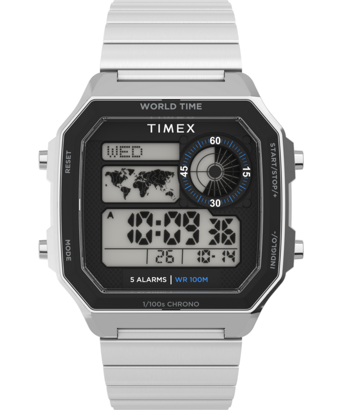 TW5M68900 World Time Digital 40mm Stainless Steel Bracelet Watch Primary Image