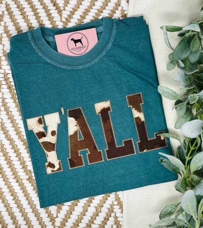 Y'ALL Applique Embroidered T-shirt or Sweatshirt (COWHIDE)