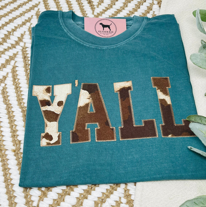 Y'ALL Applique Embroidered T-shirt or Sweatshirt (COWHIDE)