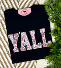 Y'ALL Applique Embroidered T-shirt or Sweatshirt (PINK & BLACK)
